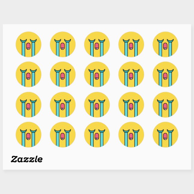 Sad Crying Face Emoji Emoticon Yellow Classic Round Sticker (Sheet)