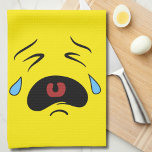 Sad Crying Face Emoji Funny Towel<br><div class="desc">This sad little emoji face is having a bad day.  Crying face with a bright yellow background. Sad Crying Face Emoji Funny kitchen towel.</div>