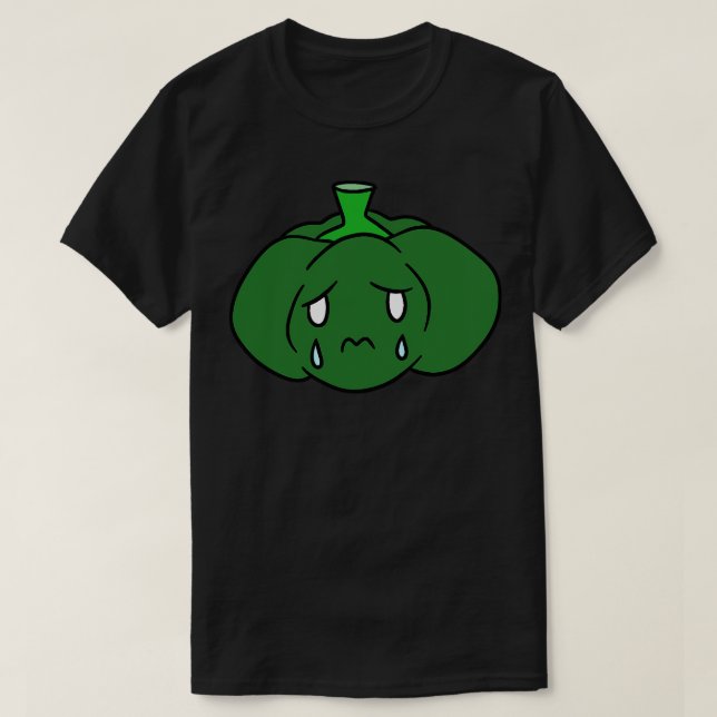 Sad Crying Green Bell Pepper T-Shirt (Design Front)