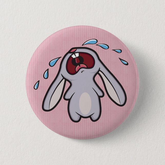 Sad Crying Rabbit | Bawling Bunny Pinback Button (Front)