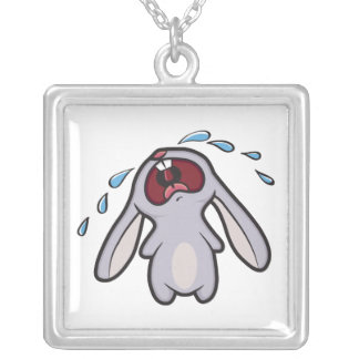 Sad Crying Rabbit Silver Plated Necklace