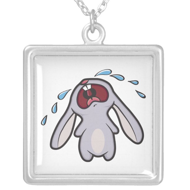 Sad Crying Rabbit Silver Plated Necklace (Front)
