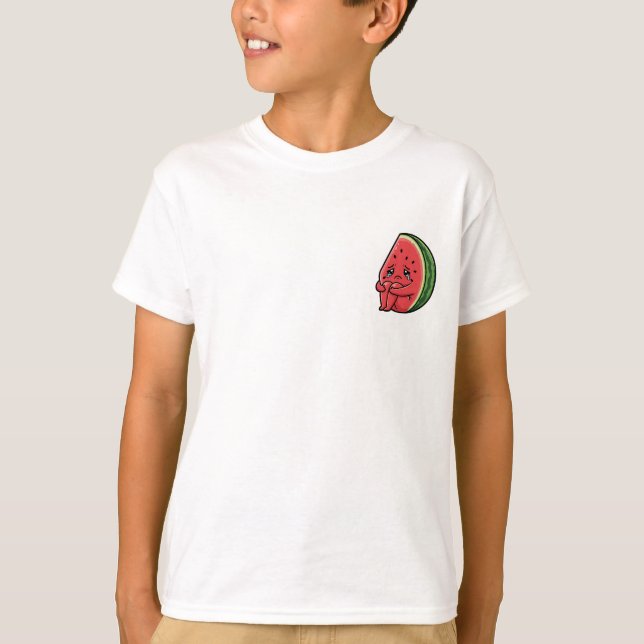 Sad Crying Watermelon Character Kids T-Shirt (Front)