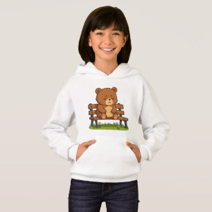 Sad Cute Teddy Bear on Bench – Emotional Cartoon Hoodie