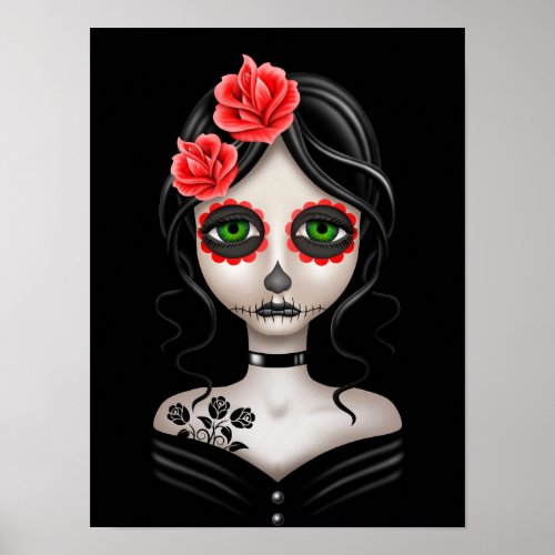 Sad Day of the Dead Girl on Black Poster