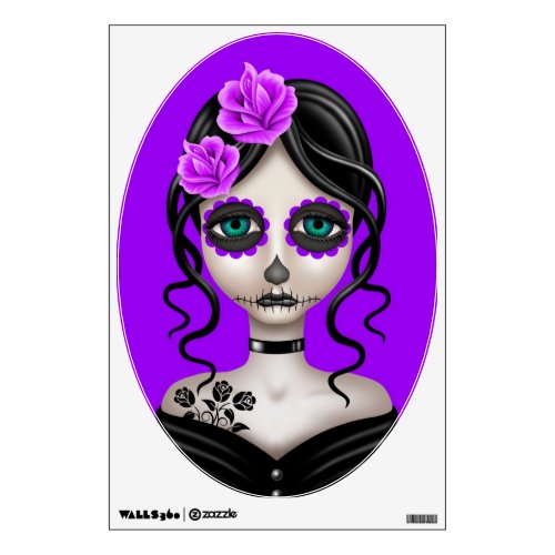 Sad Day of the Dead Girl on Purple Wall Sticker