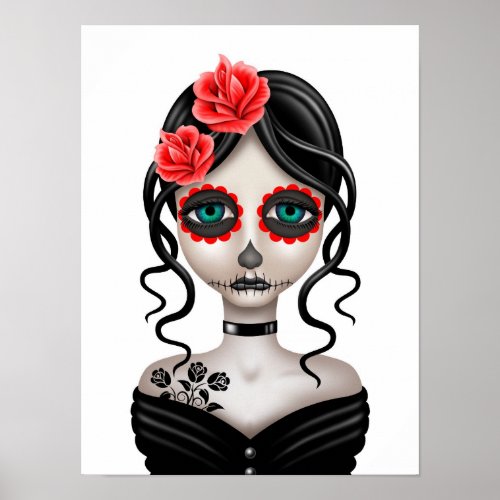 Sad Day of the Dead Girl on White Poster