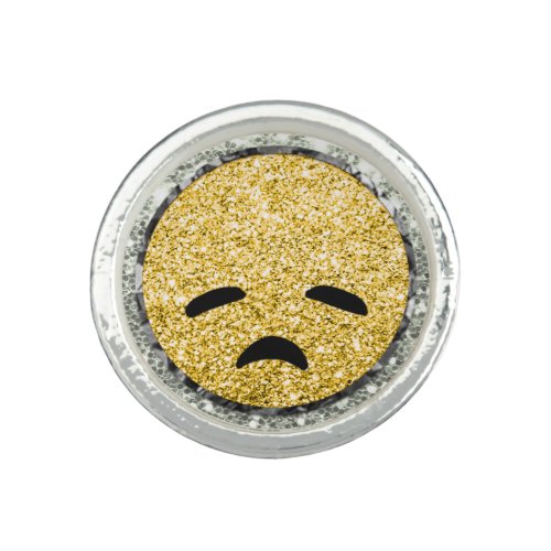 *~* Sad Disappointed  Emoji AP40 Gold Glitter   Ring