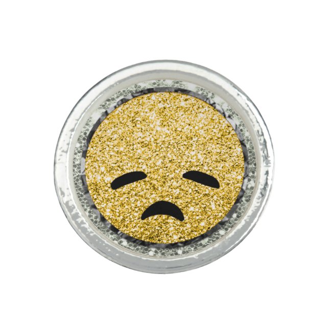 *~* Sad Disappointed  Emoji AP40 Gold Glitter   Ring (Front)