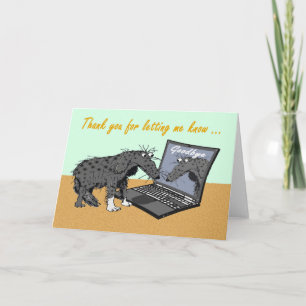 Sad dog and lap top computer,Goodbye. Letterpress Thank You Card