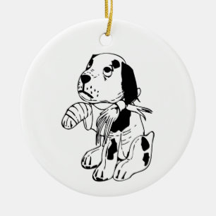 Sad Dog With Broken Leg Ceramic Ornament