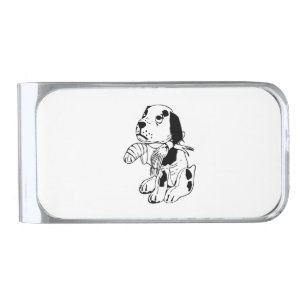 Sad Dog With Broken Leg Silver Finish Money Clip