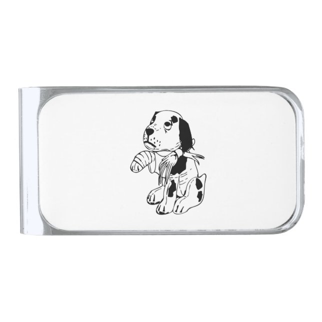Sad Dog With Broken Leg Silver Finish Money Clip (Front)