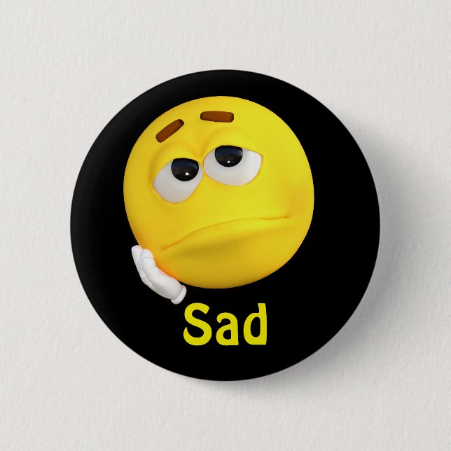 Sad Emoji Emoticon Cartoon Face Button (Front)