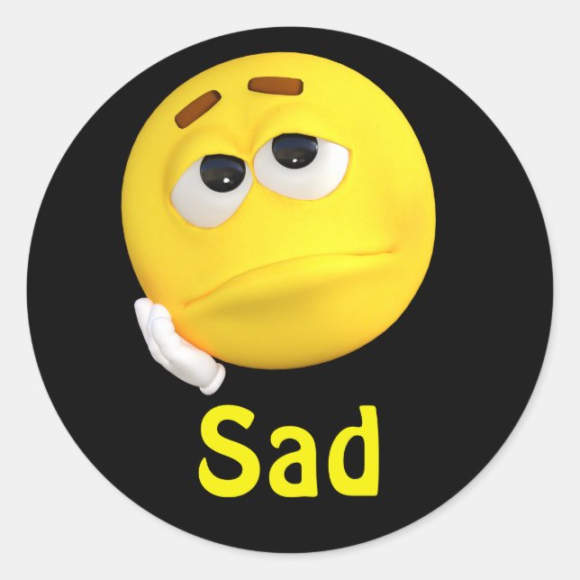 Sad Emoji Emoticon Cartoon Face Classic Round Sticker (Front)