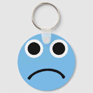 Sad Face Blue Frowning Emoticon Emoji Keychain