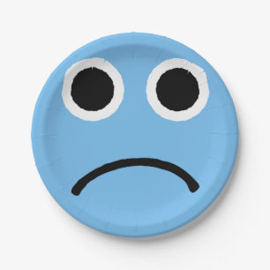 Sad Face Blue Frowning Emoticon Emoji Paper Plates