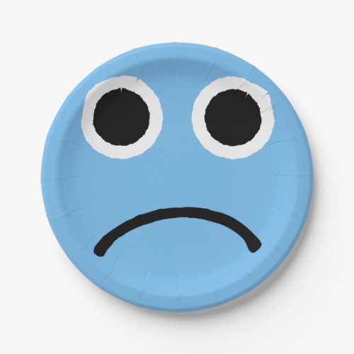 Sad Face Blue Frowning Emoticon Emoji Paper Plates