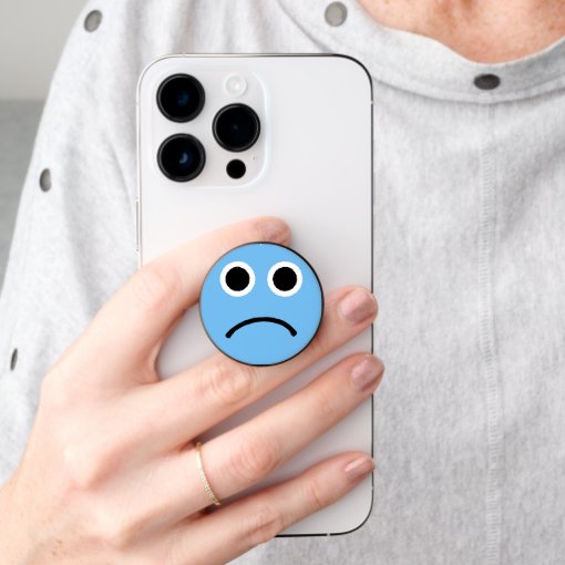 Sad Face Blue Frowning Emoticon Emoji PopSocket | Zazzle