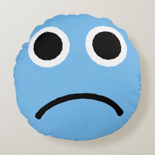 Sad Face Blue Frowning Emoticon Emoji Round Pillow