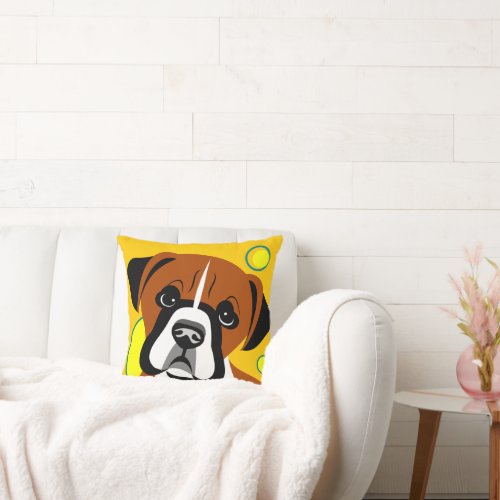 Sad Face Boxer Dog Cartoon Throw Pillow