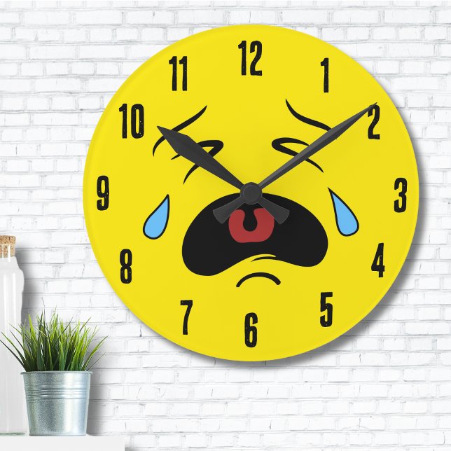 Sad Face Emoji Round Clock (Funny Emoticon Super Sad Face Crying Emoji Round Clock)
