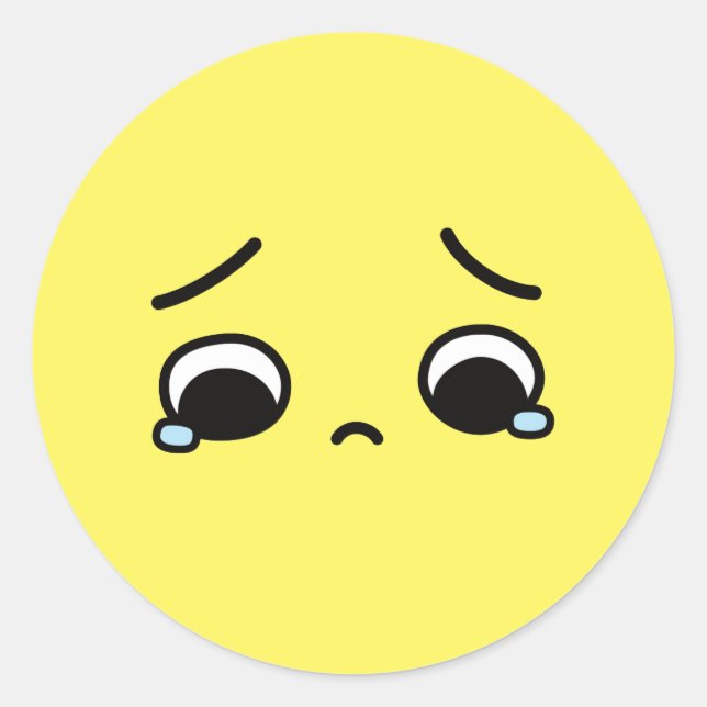 Sad Face Feeling Down Emoji Yellow Classic Round Sticker (Front)
