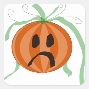 Sad-Face Halloween Pumpkin Cute Jack-O-Lantern  Square Sticker
