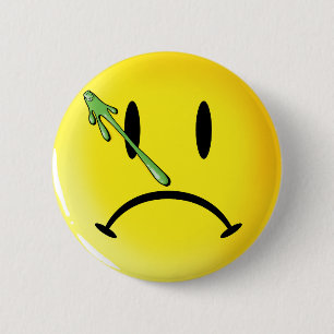 Sad face with Booger Comic Book Logo Parody Button