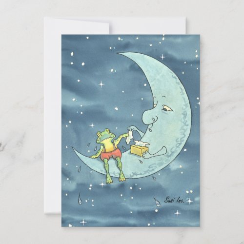 Sad Frog on Moon Flat Holiday Card