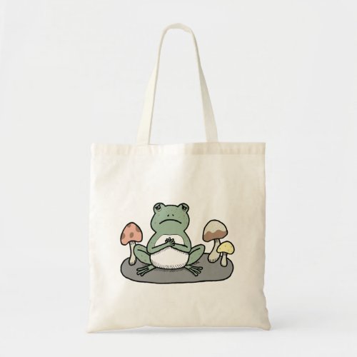 Sad frog with mushroom Nature Lover Goblincore Tote Bag