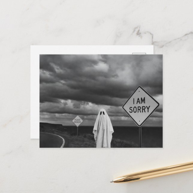 Sad Ghost on Side of Road Forgive Me Postcard (Front/Back In Situ)