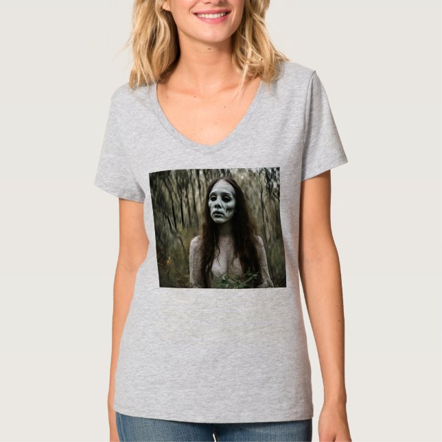 Sad Ghost Woman in Australian Bush T-Shirt (Front)
