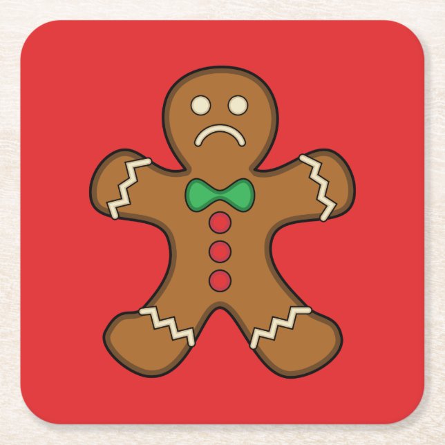 Sad Gingerbread Man Square Paper Coaster (Front)