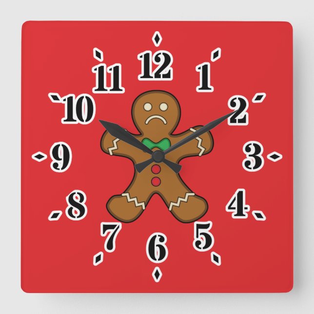 Sad Gingerbread Man Square Wall Clock (Front)