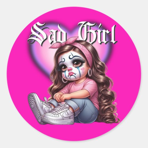 sad girl Graphic Design Classic Round Sticker