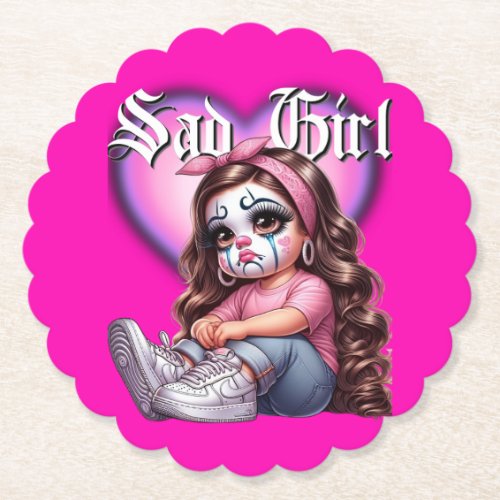 sad girl Graphic Design Paper Coaster