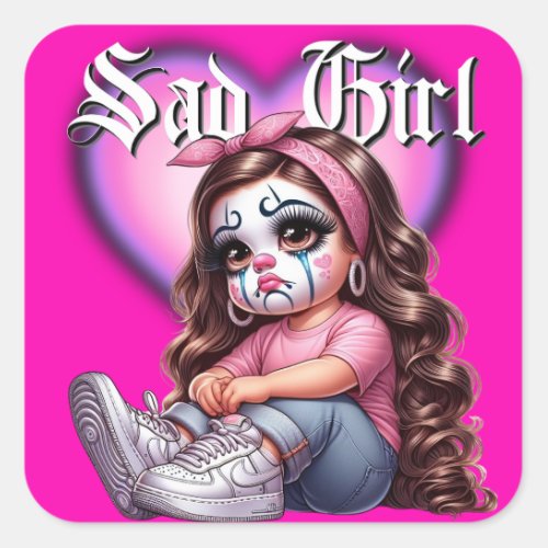 sad girl Graphic Design Square Sticker