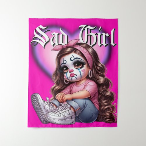 sad girl Graphic Design Tapestry