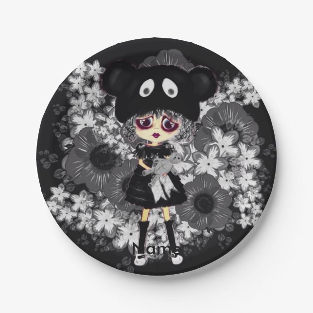Sad Goth Girl - Kawaii Chibi cartoon Paper Plates (Front)