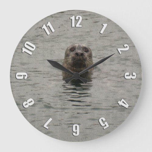 Sad Harbour Seal in the Rain Wildlife Art Large Clock