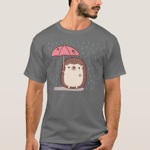 Sad Hedgehog Holding Umbrella In Rain Doodle T-Shirt