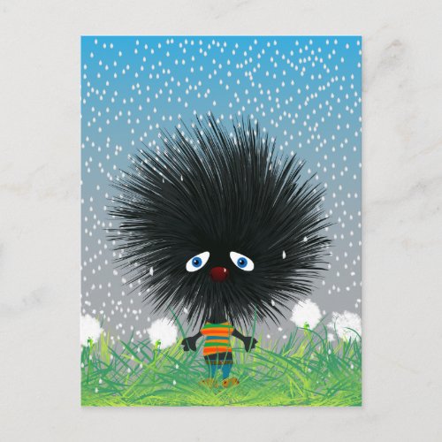 sad hedgehog postcard