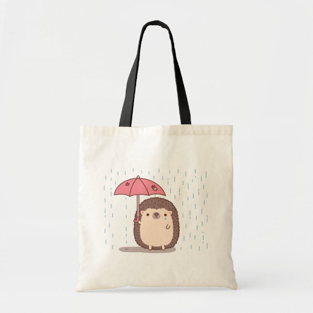 Sad Hedgehog With Torn Umbrella tote bag (Front)