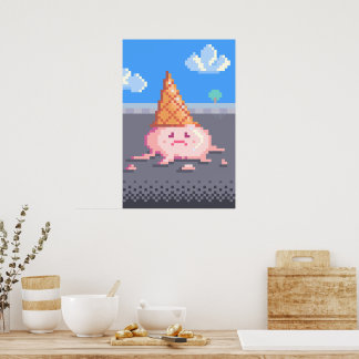 Sad Ice cream Cone Pixel Art Poster