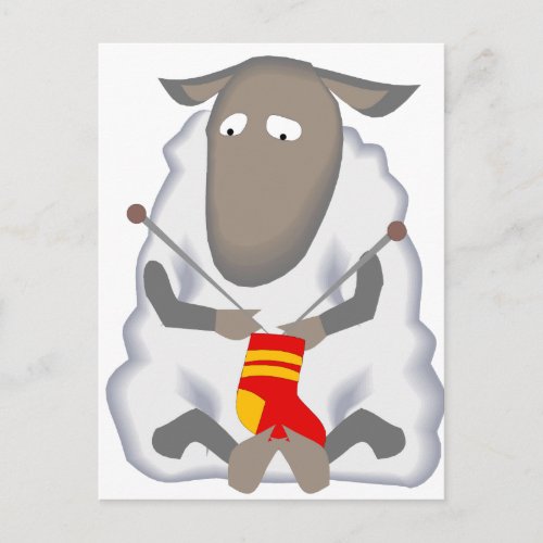 Sad Ironic Sheep Knitting Sock Wool Postcard