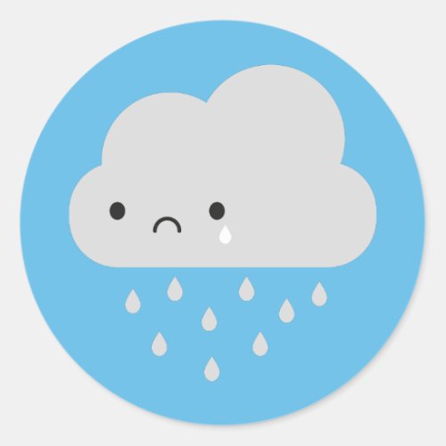 Sad Kawaii Rain Cloud Classic Round Sticker