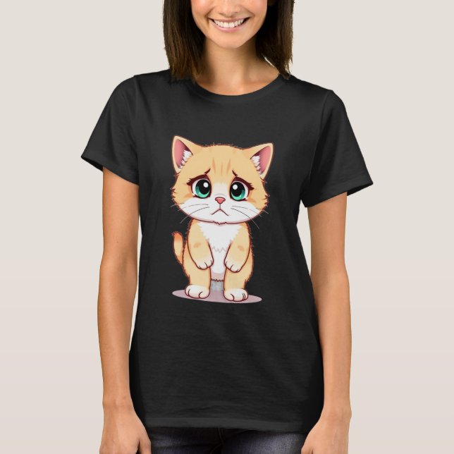 Sad Kitten Meme Standing Cat Silly Funny Cat Lover T-Shirt (Front)
