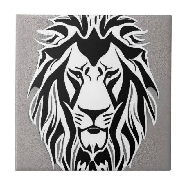 Sad lion black and white decal gray background ceramic tile (Front)