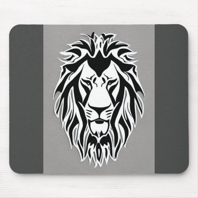 Sad lion black and white decal gray background mouse pad (Front)